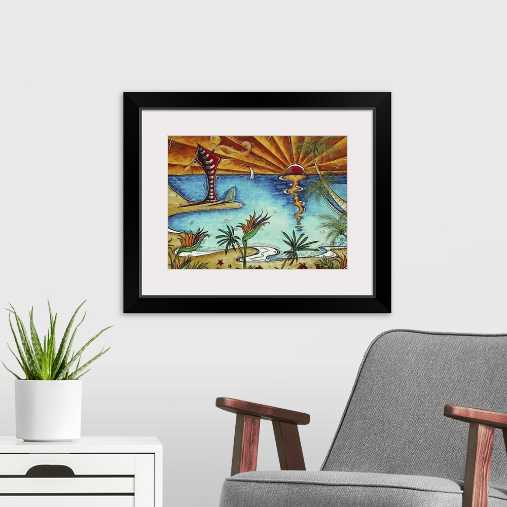 A modern room featuring This Original and Sophisticated Whimsical Surf Painting is in MADART's Signature Style, a style o...