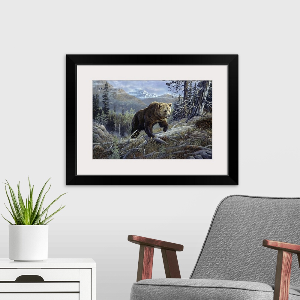 A modern room featuring Over the Top Grizzly