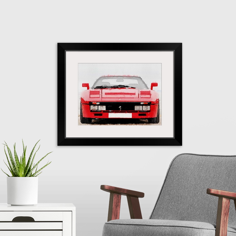 A modern room featuring 1980 Ferrari 288 GTO Front Watercolor