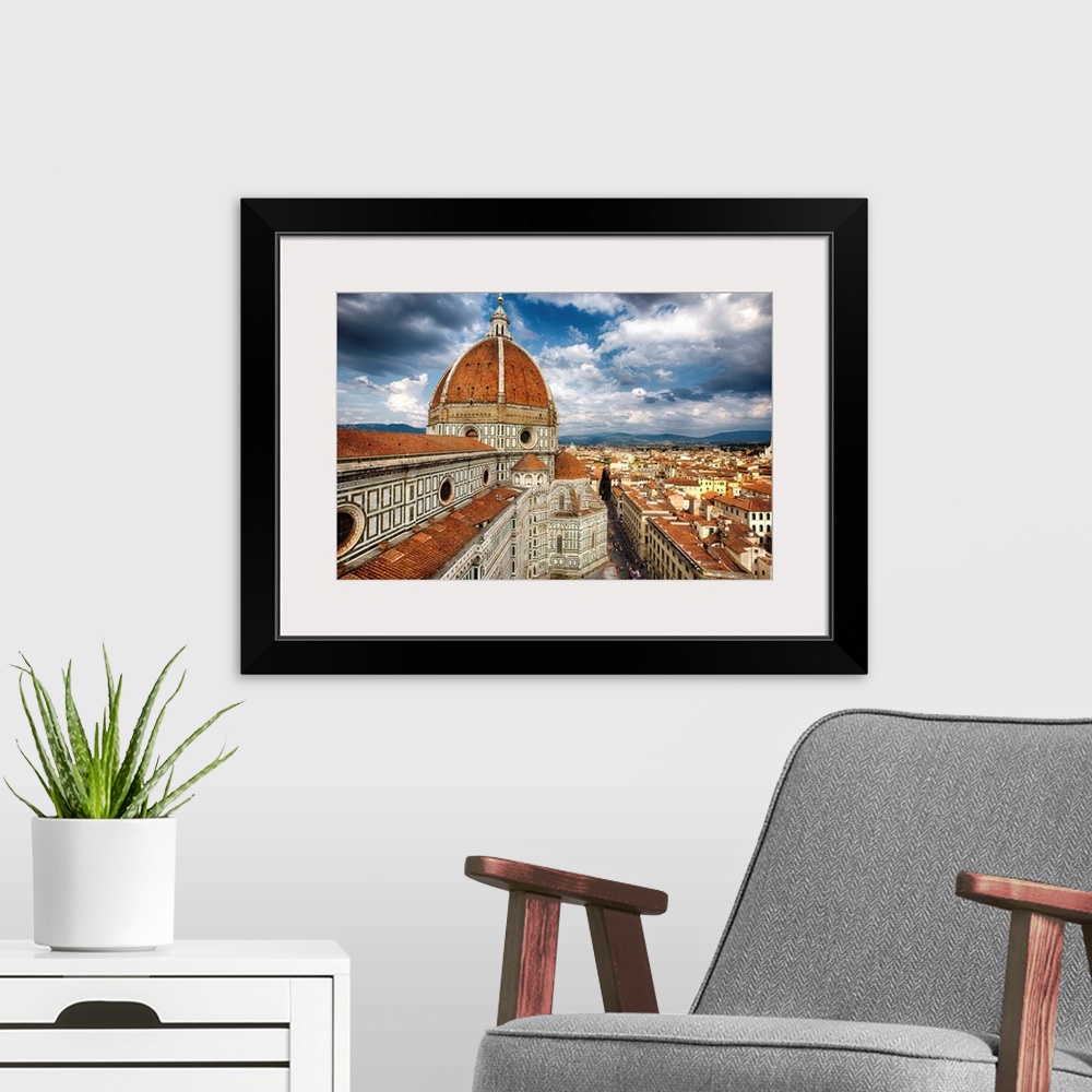 A modern room featuring High angle view of the Florence with the Dome of the Basilica of Saint Mary of the flower, Tuscan...