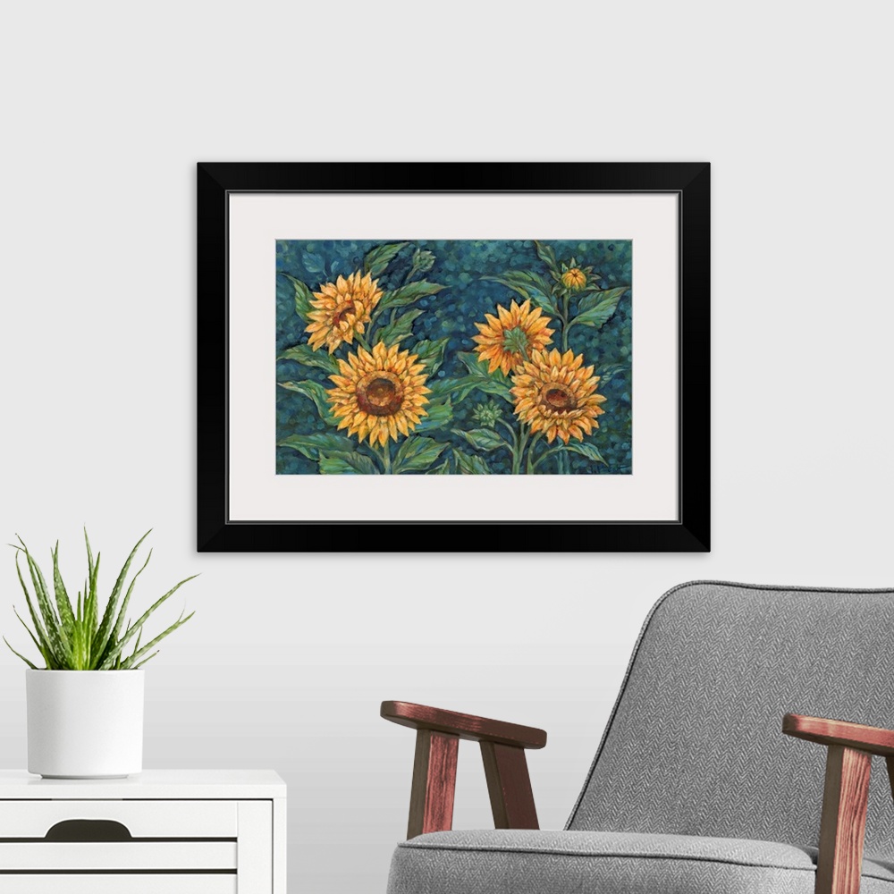 A modern room featuring Impressions Of Sunflowers Horizontal II