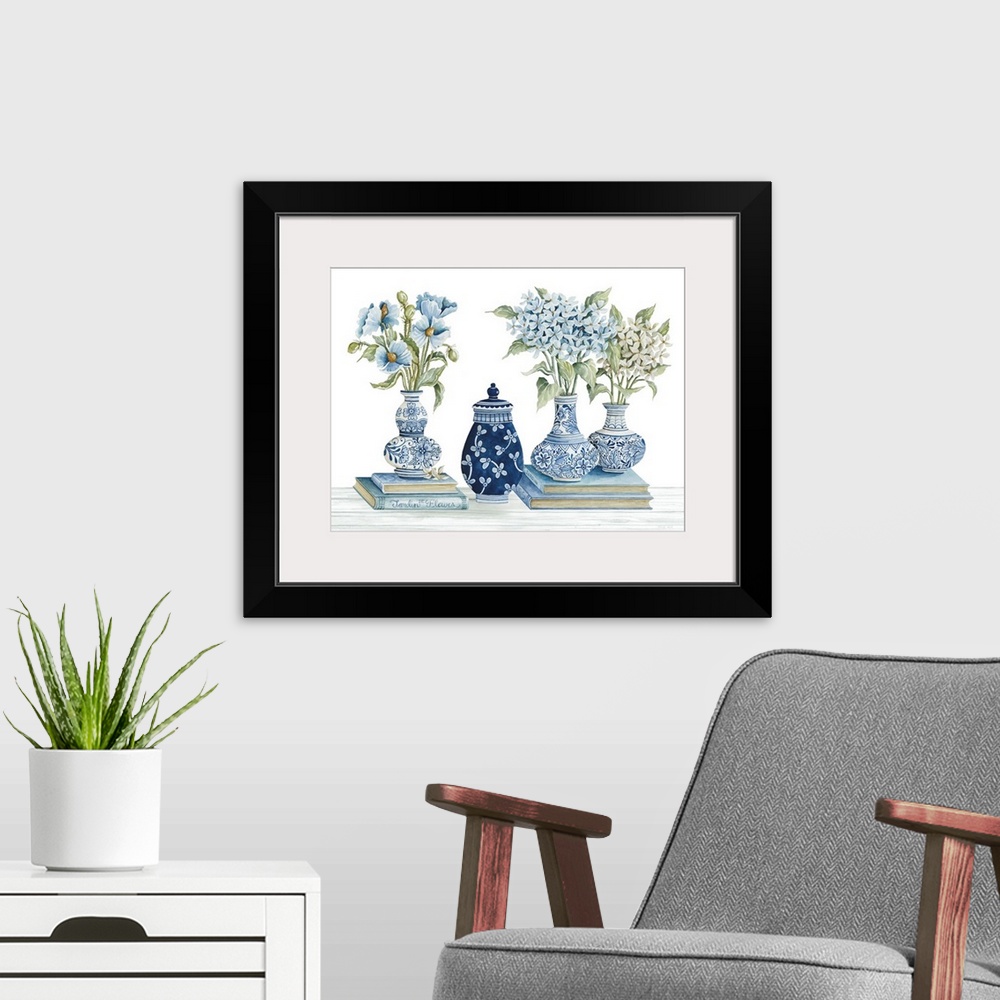A modern room featuring Delft Blue Floral I