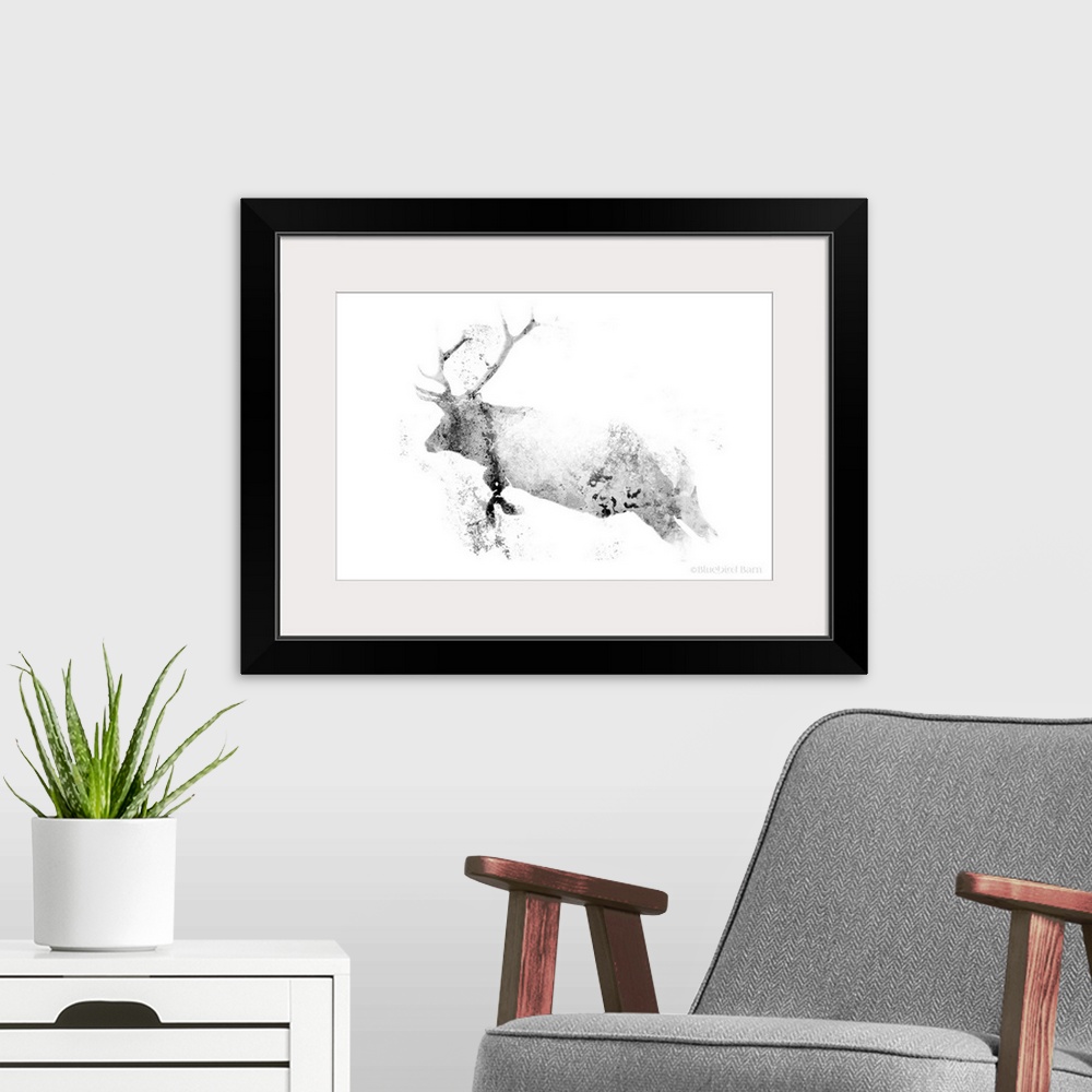 A modern room featuring Running Woodland Minimalist Elk