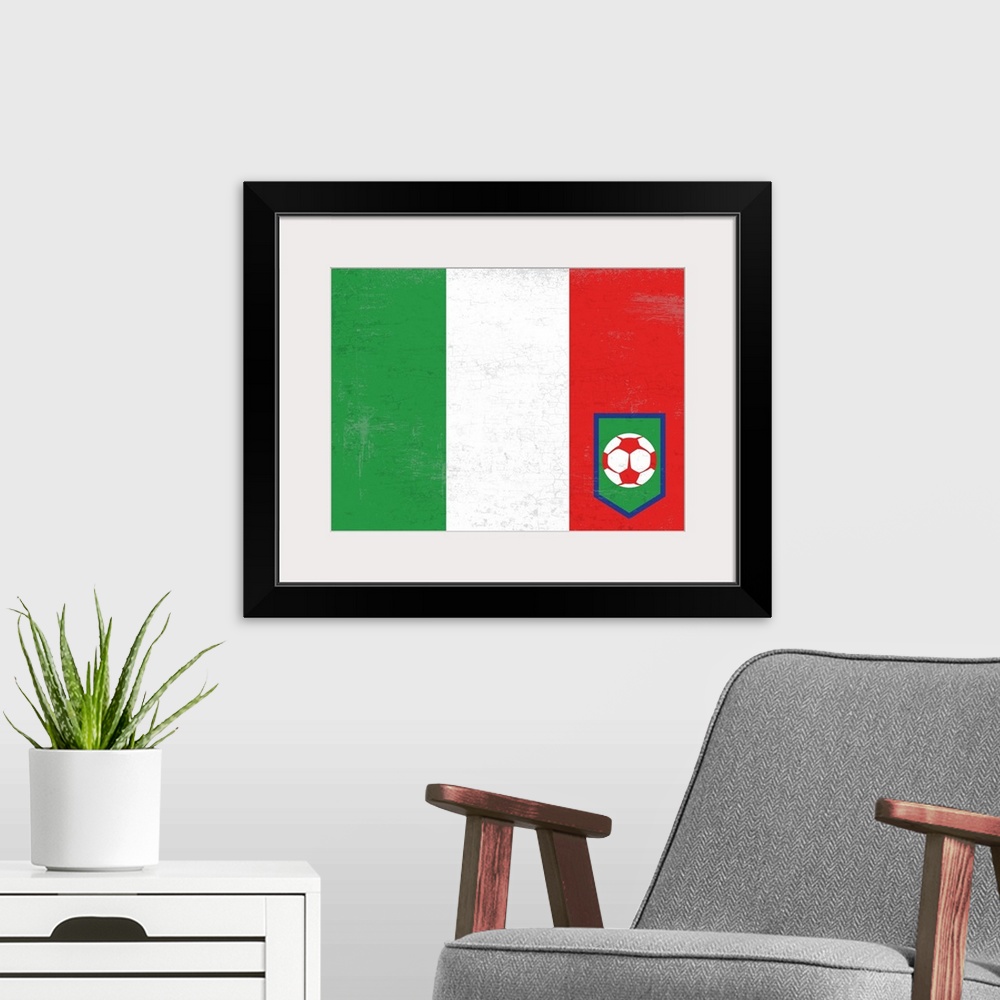 A modern room featuring Flag of Italy with soccer crest with soccer ball.