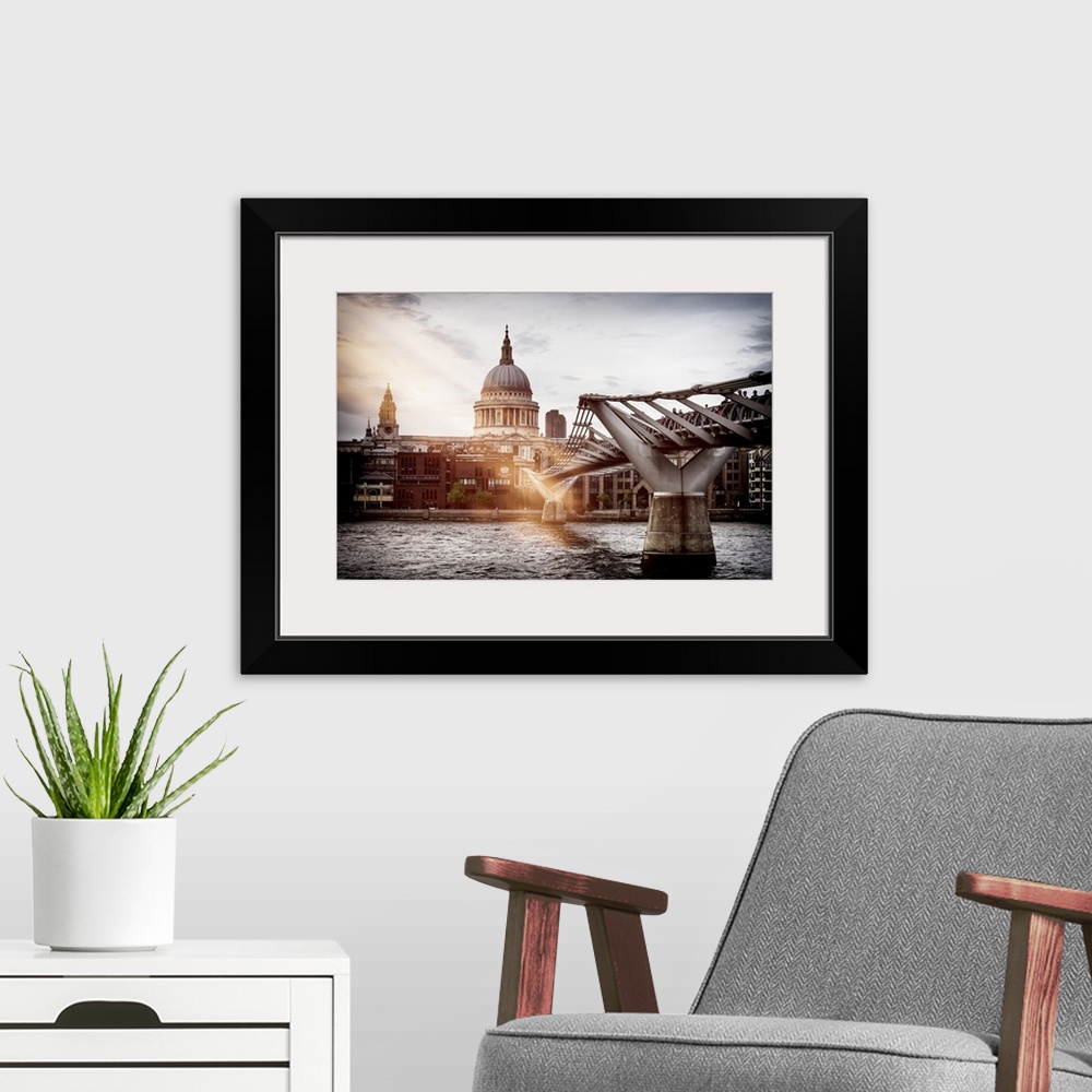 A modern room featuring Fine art photo of the bridge across the River Thames looking towards the dome of the St. Paul's C...