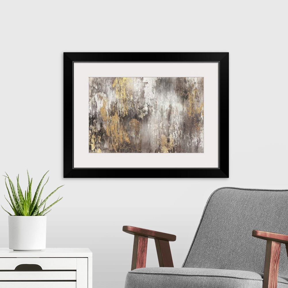 A modern room featuring Contemporary abstract home decor artwork using distressed colors and tones to create depth.