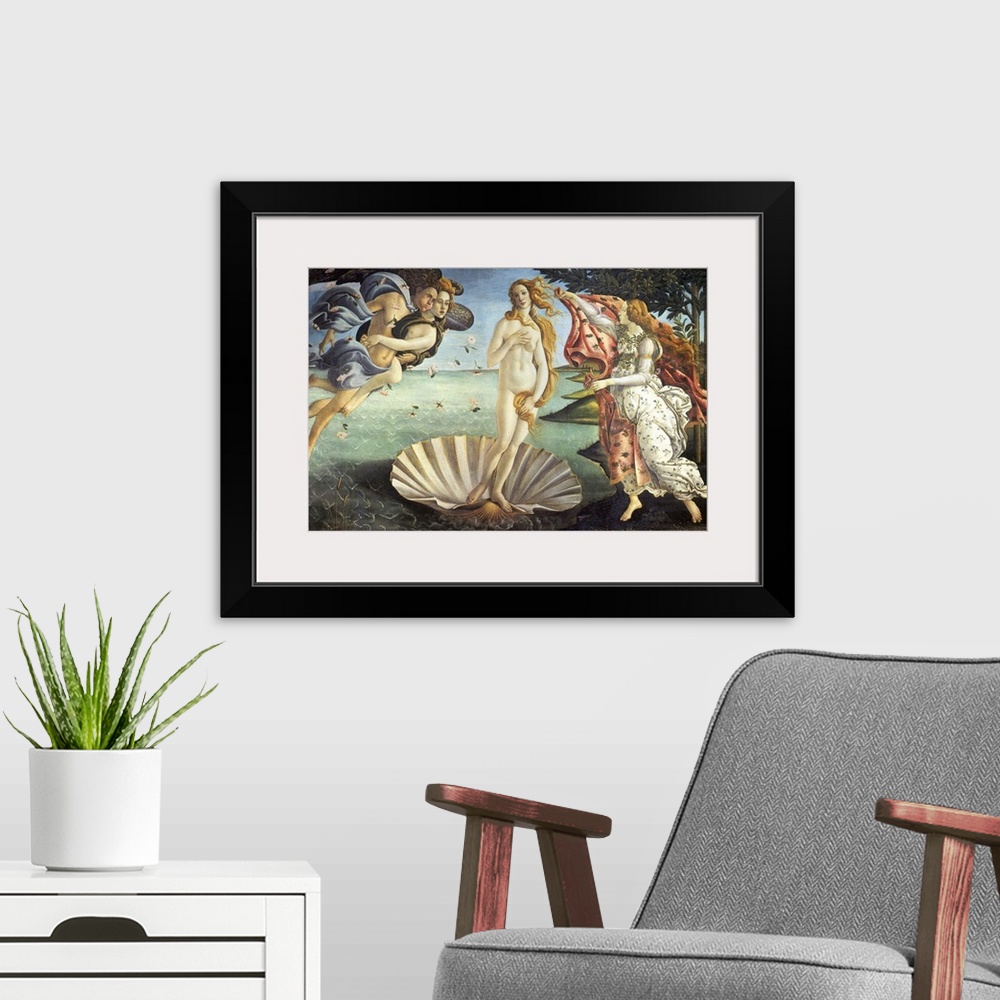 A modern room featuring Birth of Venus, The