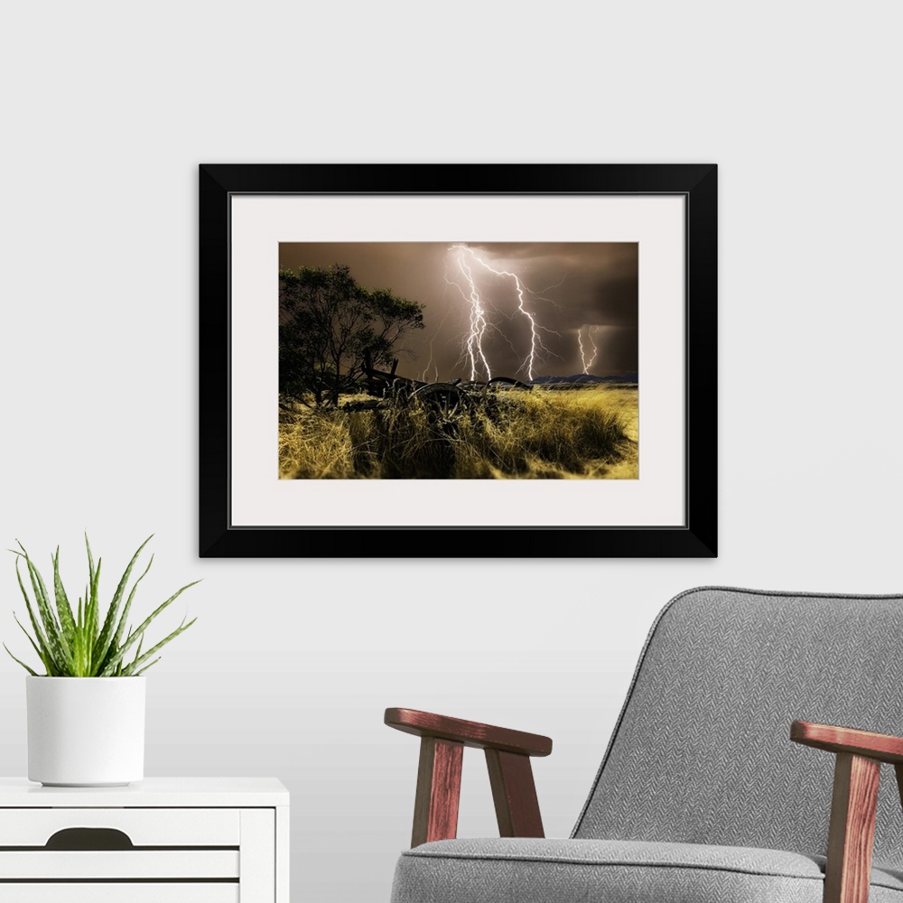 A modern room featuring Lightning strikes in the countryside, Western Australia