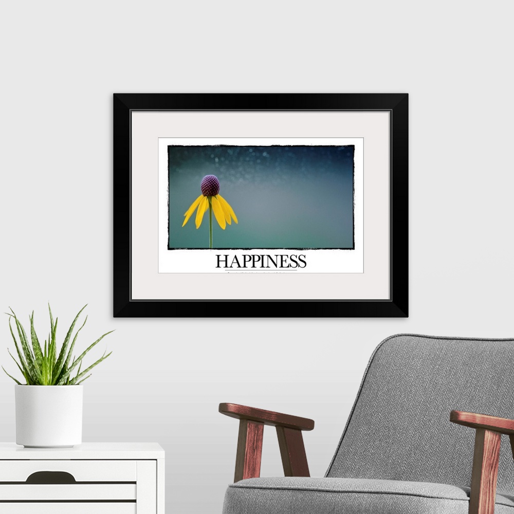 A modern room featuring Happiness: Success is not the key to happiness - happiness is the key to success.