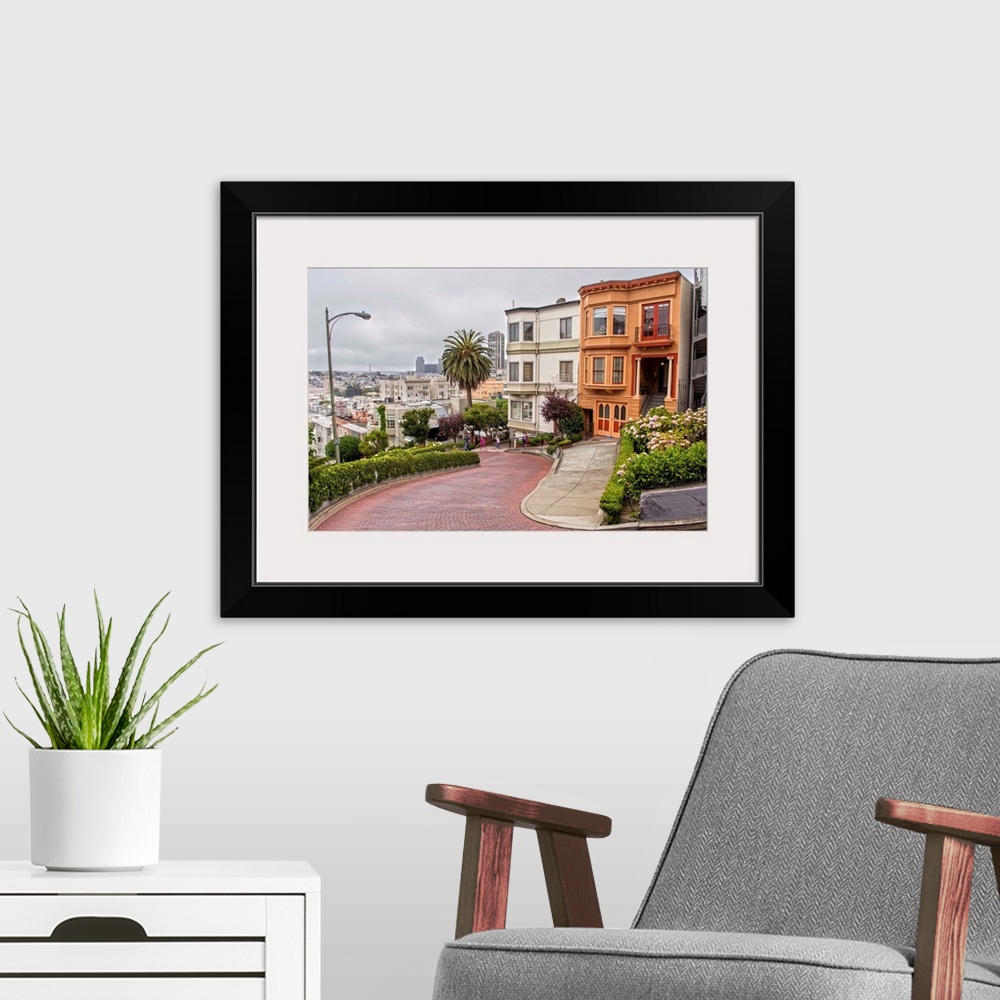 A modern room featuring Photograph of the curvy and famous Lombard Street in San Francisco, CA.