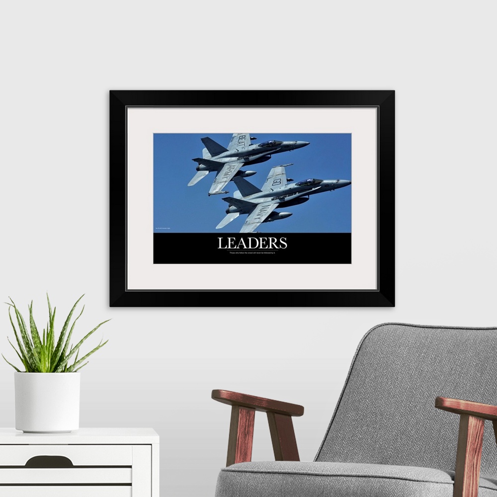 A modern room featuring Motivational Poster: Two F/A-18C Hornets in flight