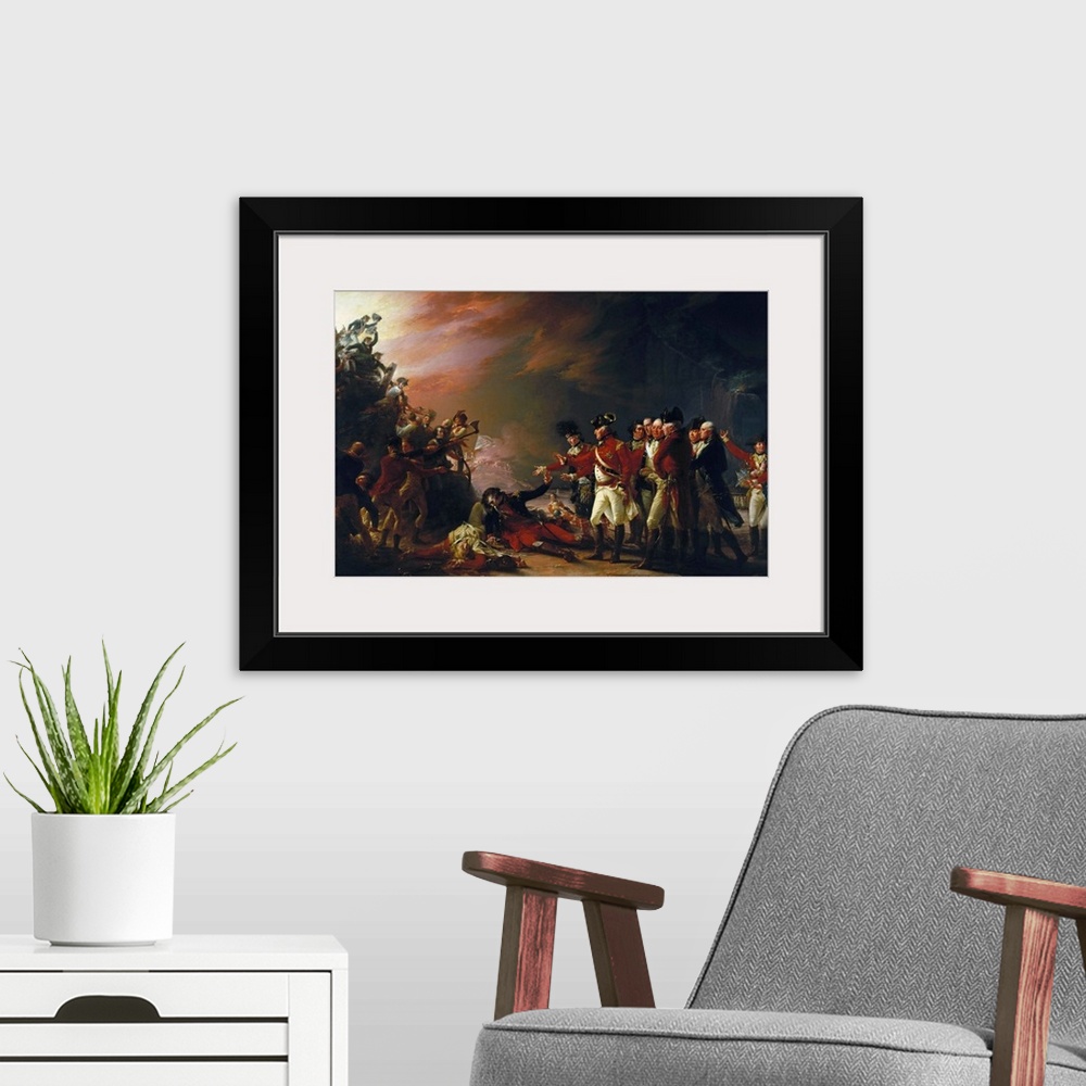 A modern room featuring This painting depicts the events of the night of November 26, 1781, when British troops, long bes...