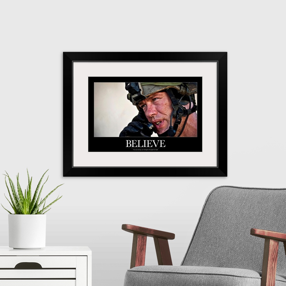 A modern room featuring US Army Poster: Believe