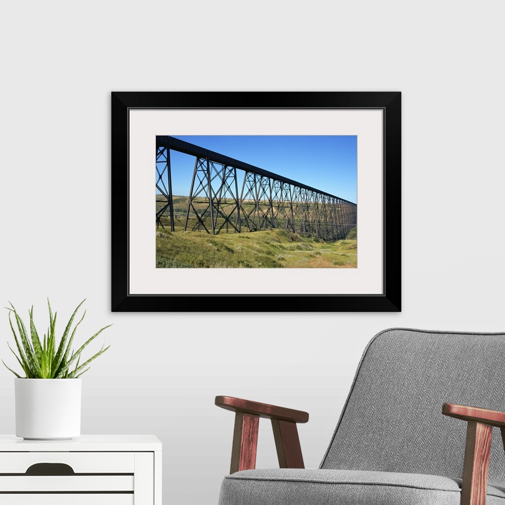 A modern room featuring The iron trestle rail bridge at Great Falls, Montana, USA