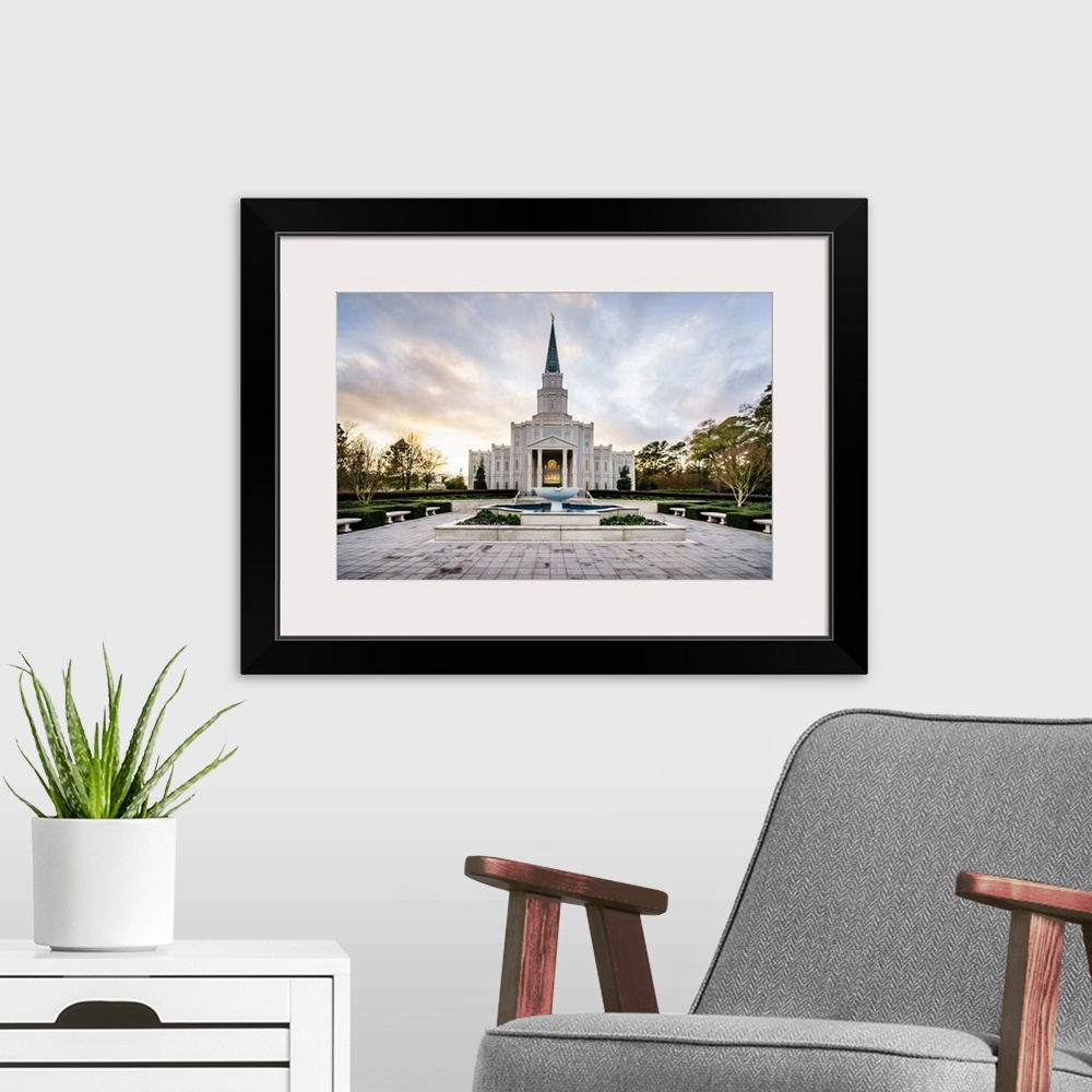 A modern room featuring The Houston Dallas Temple is the 97th operating temple and  encompasses nearly 34,000 square feet...