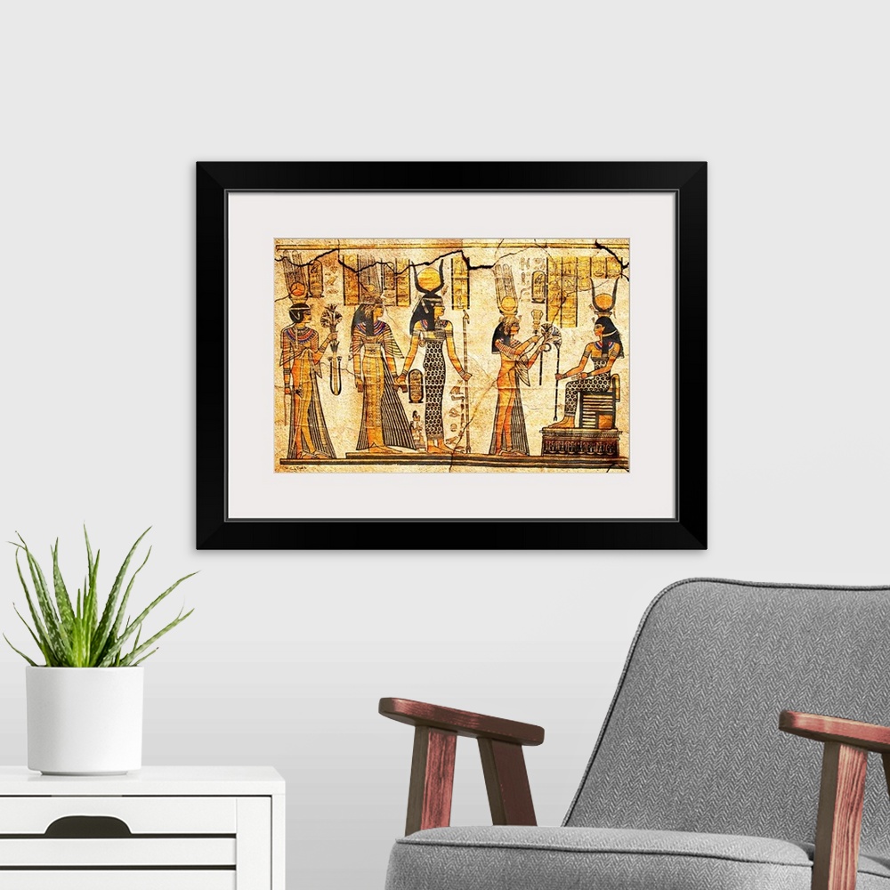 A modern room featuring ancient papyrus