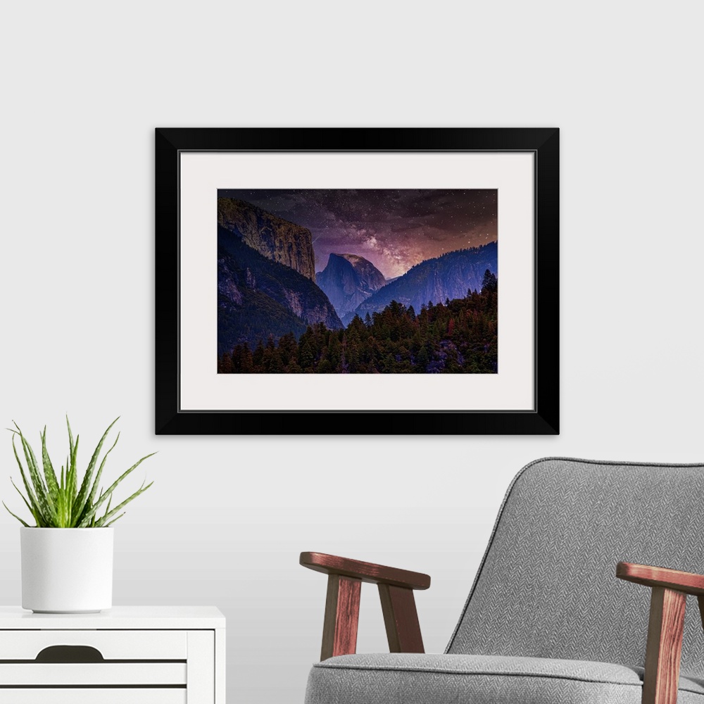 A modern room featuring Night Sky With Yosemite National Park And Trees