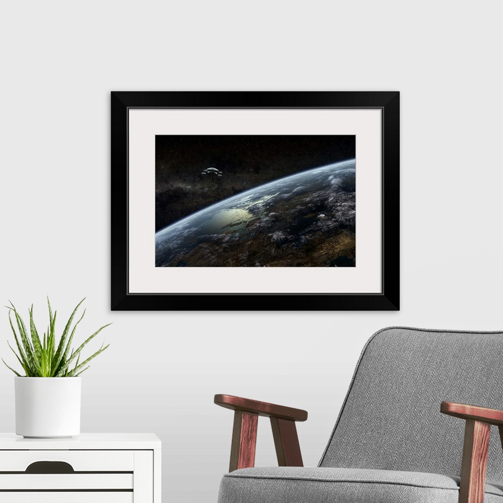 A modern room featuring A space station orbits a planet that is known for its dangerous fauna and flora. This planet is k...
