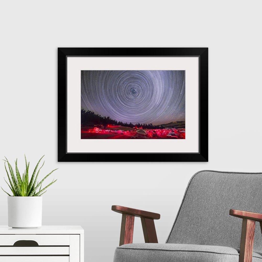 A modern room featuring July 26, 2014 - Circumpolar star trails above the Table Mountain Star Party at the Eden Valley Gu...