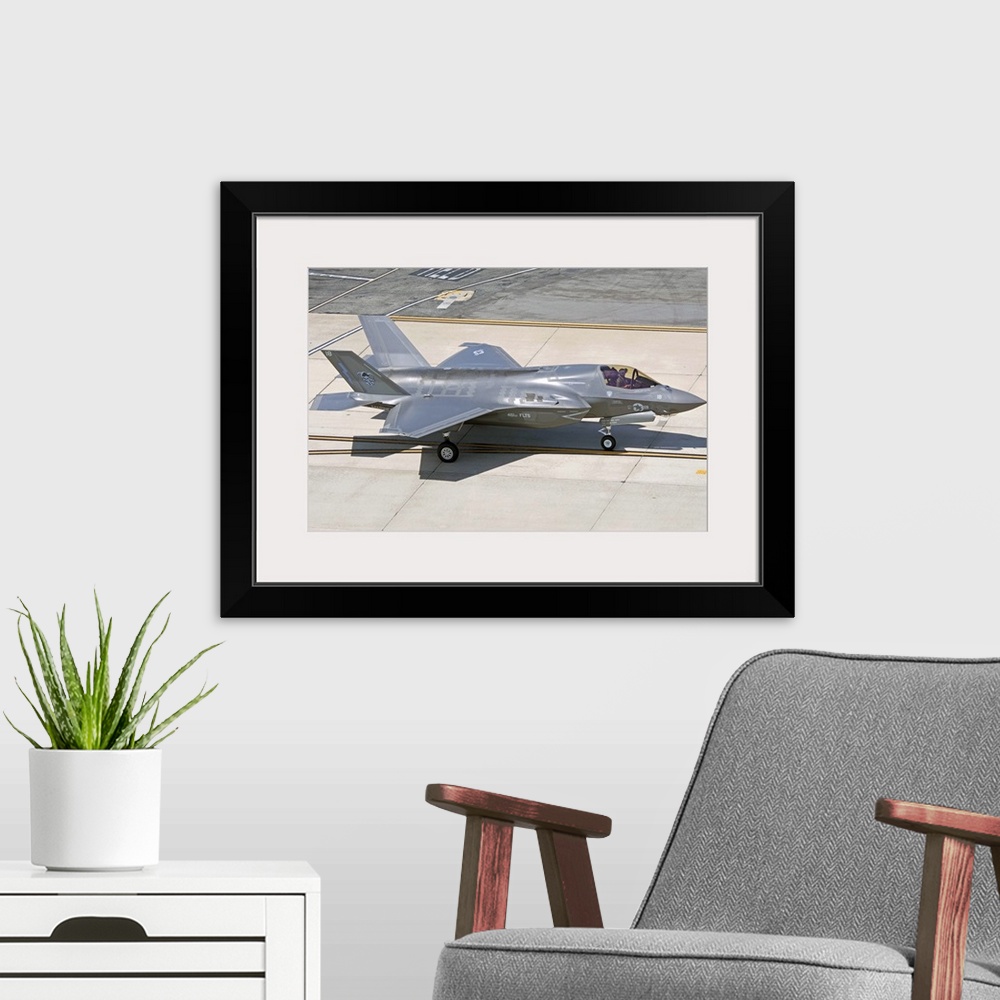 A modern room featuring F-35B on the flight line Nellis Air Force Base, Nevada.