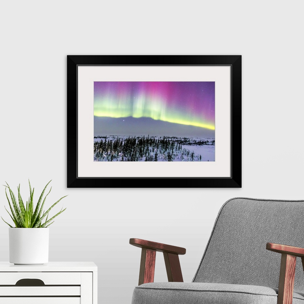 A modern room featuring February 20, 2015 - Aurora borealis from Churchill, Manitoba, Canada. This is looking north towar...