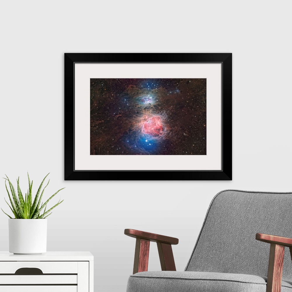 A modern room featuring Running Man Nebula Messier 43, And Orion Nebula, Messier 42
