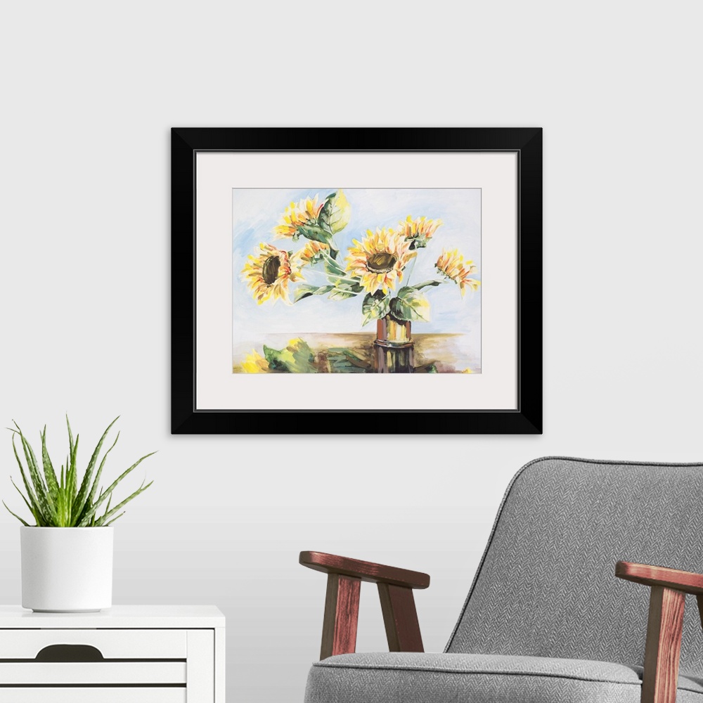 A modern room featuring Sunflowers On Golden Vase
