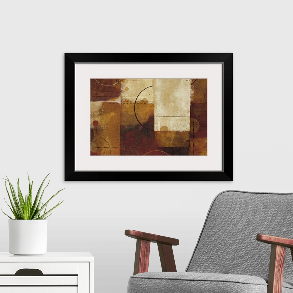 A modern room featuring This home docor wall art is a contemporary abstract painting with grid areas of color, straight l...