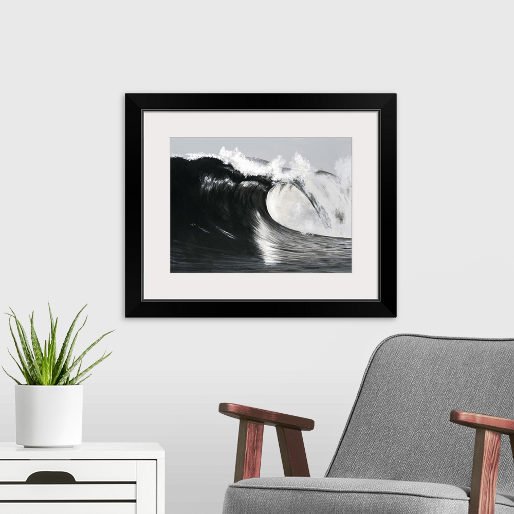 A modern room featuring Black & White Waves III