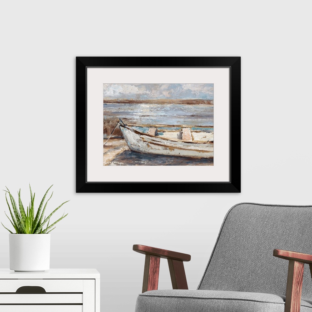 A modern room featuring Weathered Rowboat II