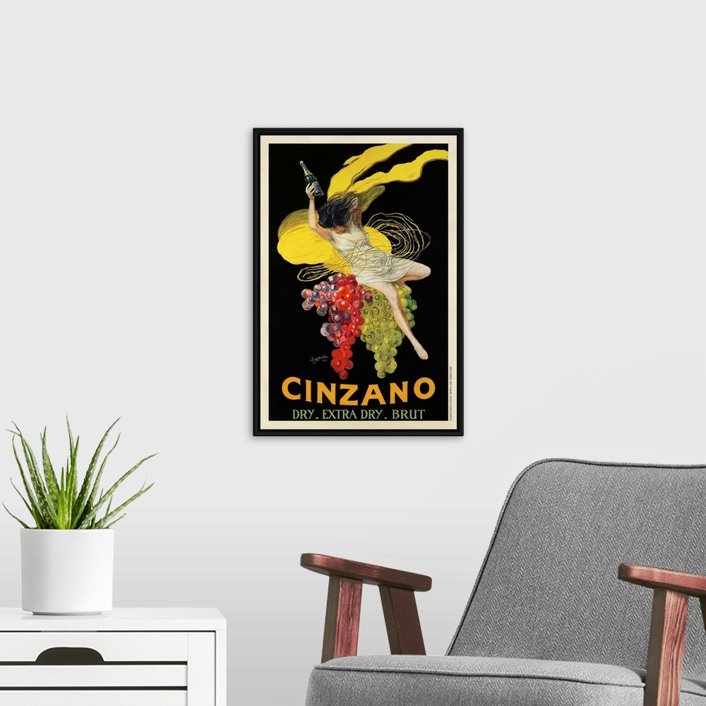 A modern room featuring Vintage advertisement of Cinzano (1920) by Leonetto Cappiello.