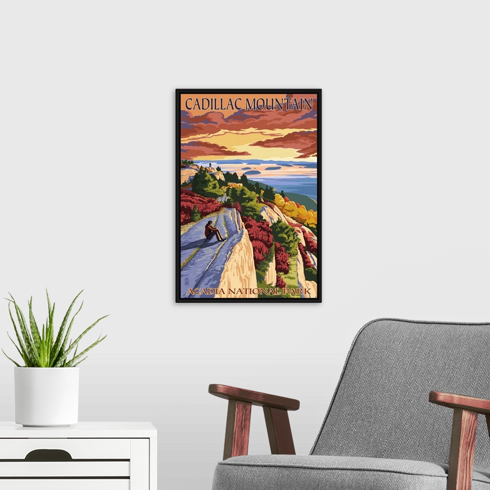 A modern room featuring Acadia National Park, Maine - Cadillac Mountain: Retro Travel Poster