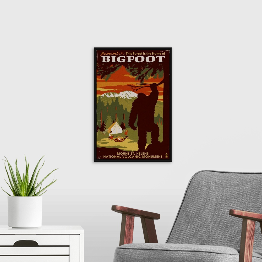A modern room featuring Mount St. Helens, Washington, Home of Bigfoot