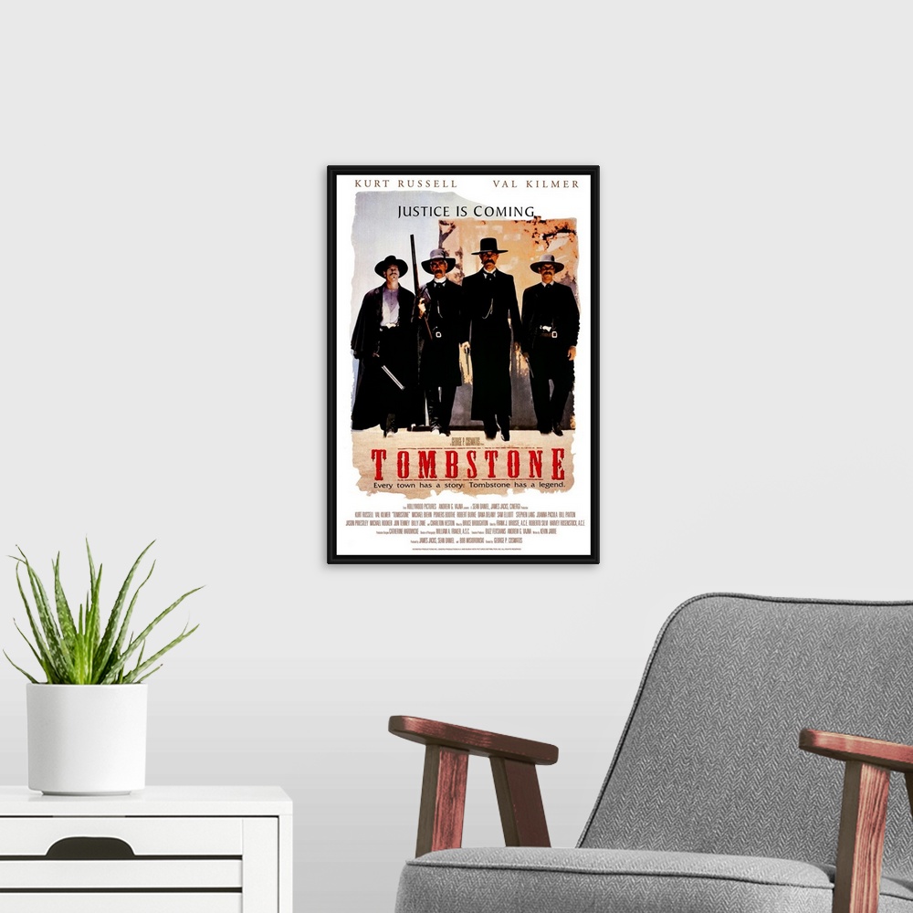 A modern room featuring Wyatt Earp (Kurt Russell) and his brothers, Morgan (Bill Paxton) and Virgil (Sam Elliott), have l...