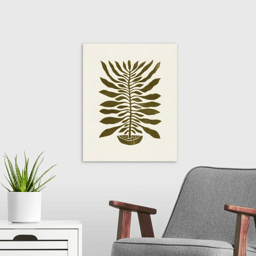A modern room featuring One Hundred-Leaved Plant #22 / Lino Print