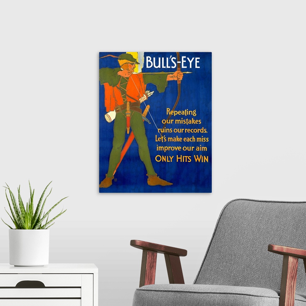 A modern room featuring Bulls Eye, Motivational, Vintage Poster