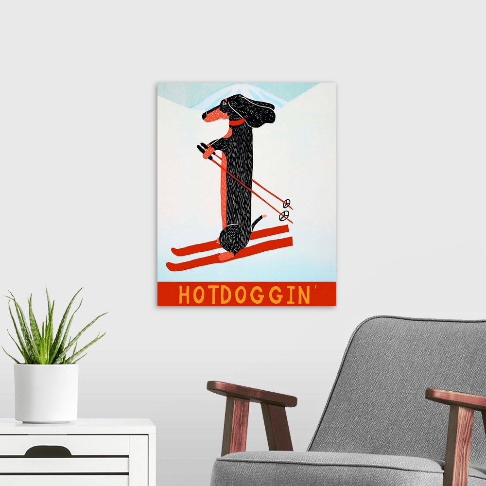 A modern room featuring Hotdoggin