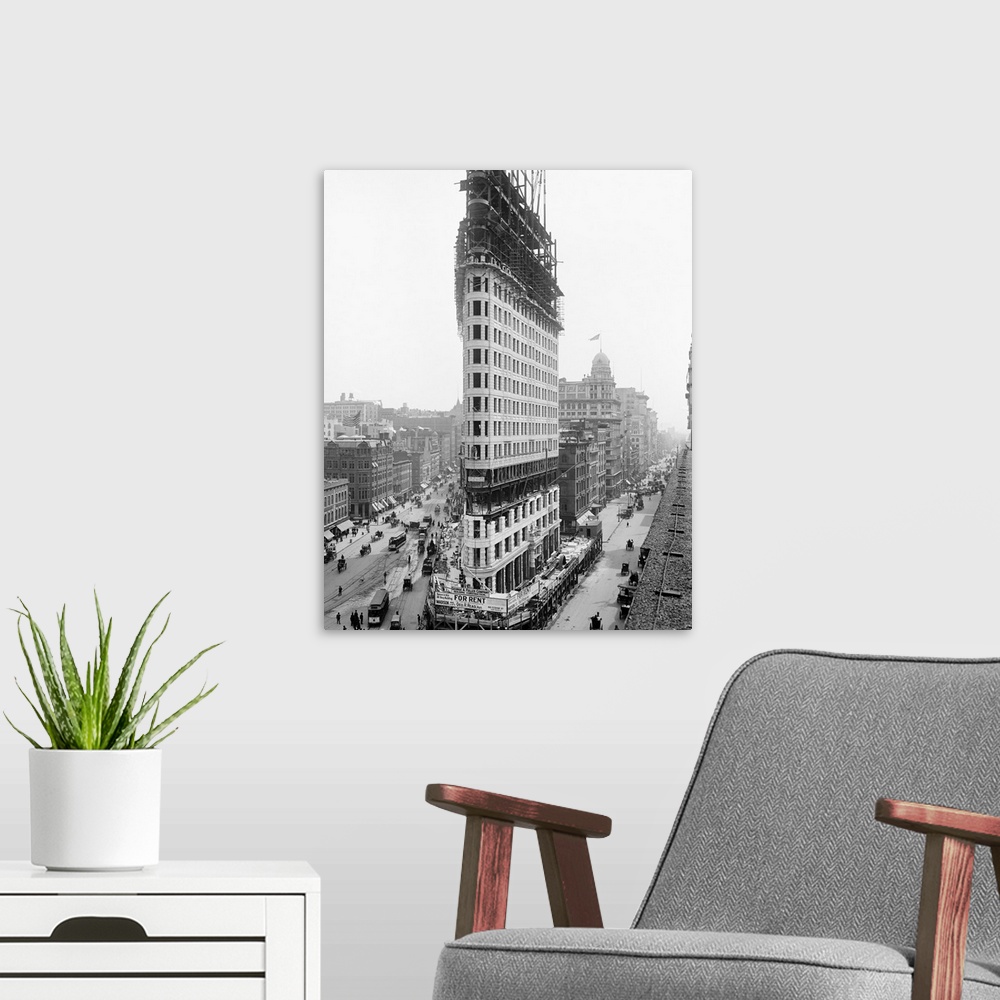 A modern room featuring Vintage photograph of Flatiron Building, New York City