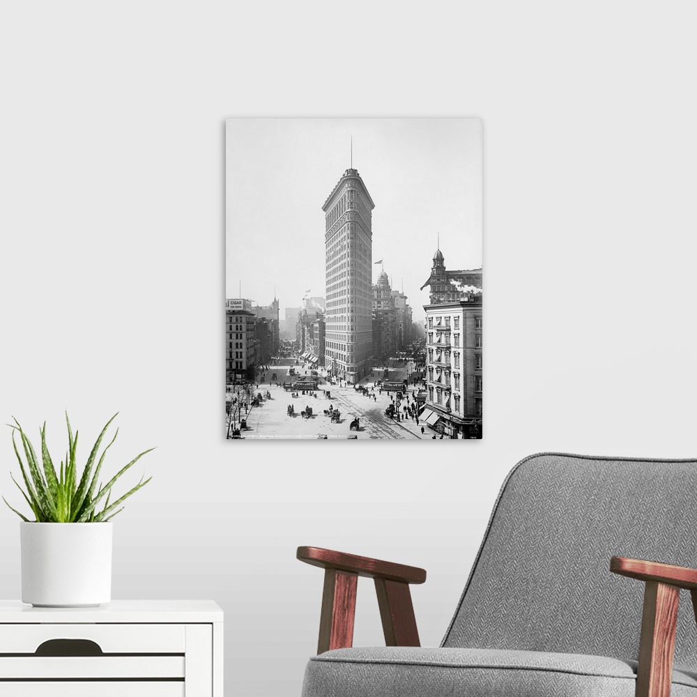 A modern room featuring Vintage photograph of Flatiron Building, New York City