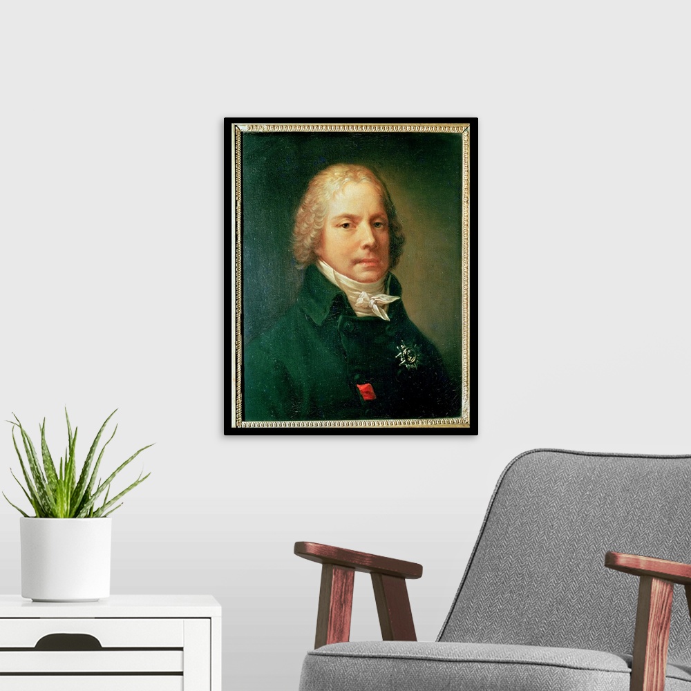 A modern room featuring XIR79707 Portrait of Charles Maurice de Talleyrand-Perigord (1754-1838) (oil on canvas)  by Prud'...