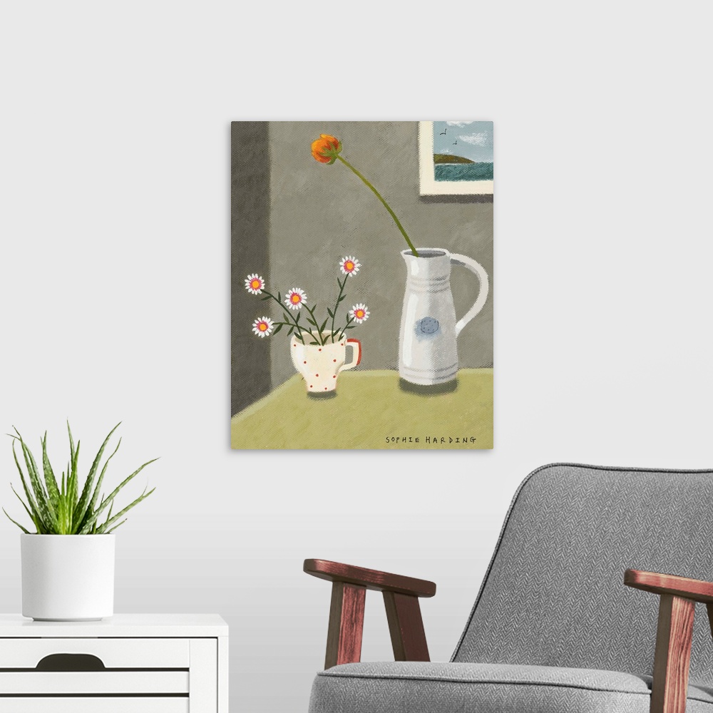 A modern room featuring Wild Daisies And Jug