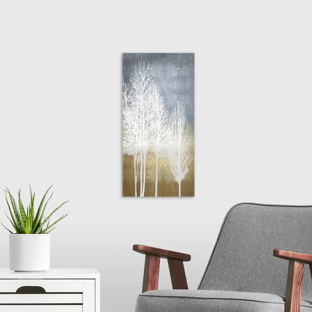 A modern room featuring Trees on Gold Panel I