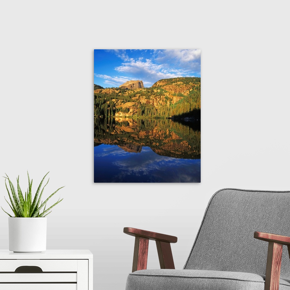 A modern room featuring USA, Colorado, Hallett Peak reflected on Bear Lake, Rocky Mountains National Park