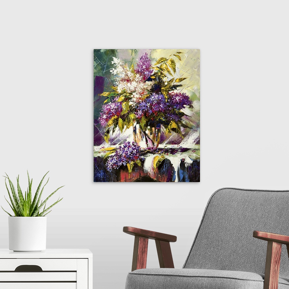 A modern room featuring Lilac Bouquet In A Vase