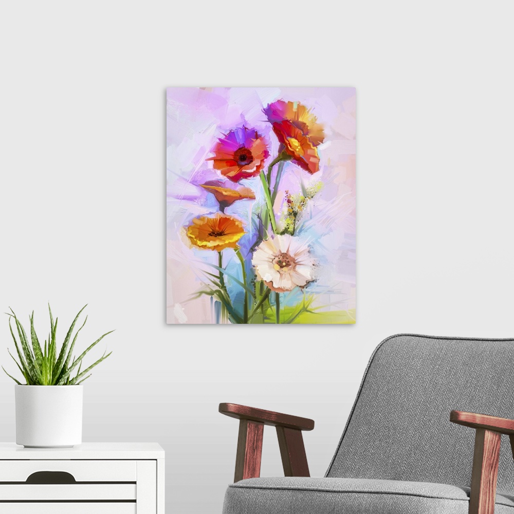 A modern room featuring Spring Gerbera Flower Bouquet