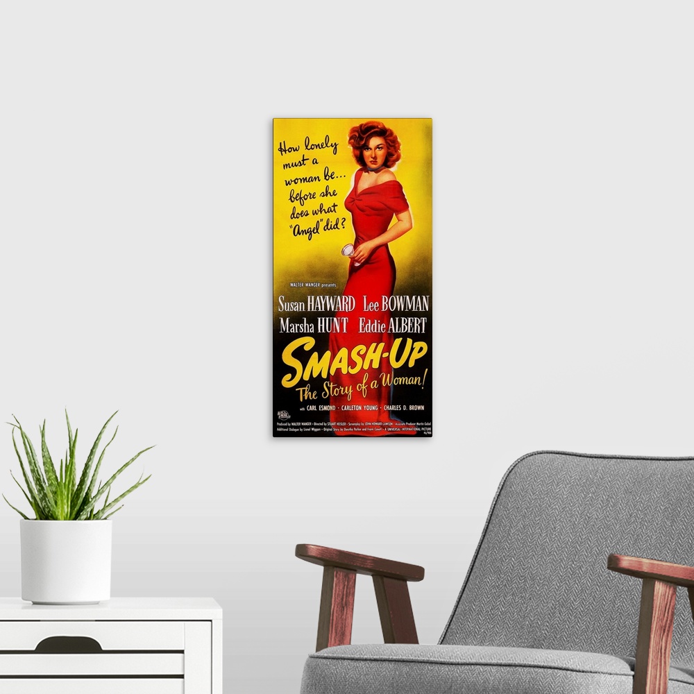A modern room featuring SMASH-UP: THE STORY OF A WOMAN, Susan Hayward on poster art, 1947.