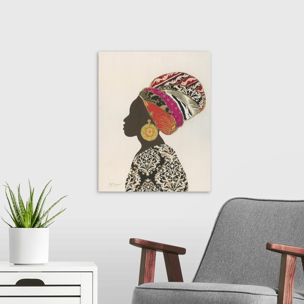 A modern room featuring African Silhouette Woman II