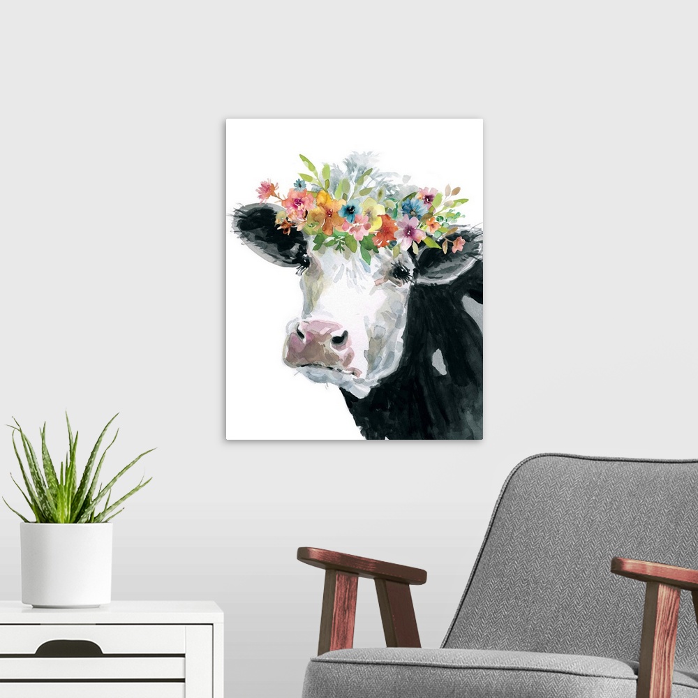 A modern room featuring Flower Crown Cow