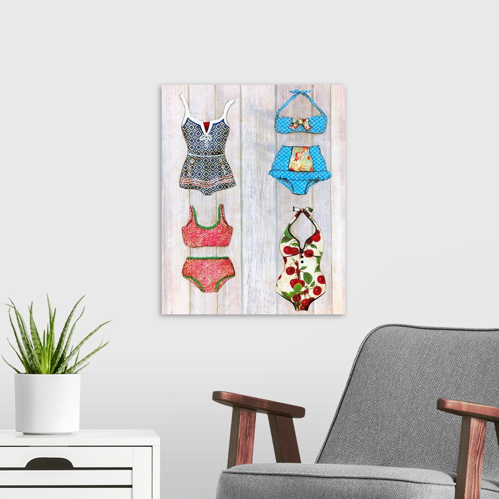A modern room featuring Vintage Bathing Suits I