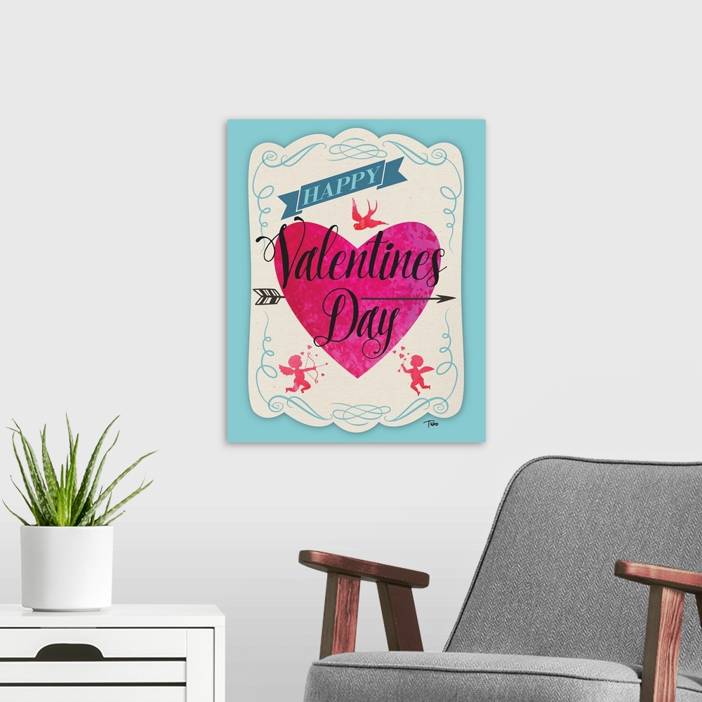 A modern room featuring "Happy Valentines Day"